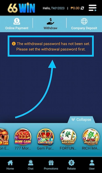 🌐Step 2: You will get a notification that the withdrawal password is not set.